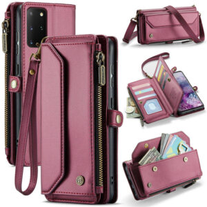 CaseMe Crossbody For Samsung Galaxy S20 Plus Wallet Kickstand Case with RFID Blocking 10 card slots Zipper Purse Support Wireless Charging