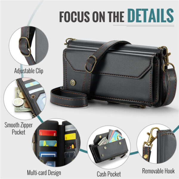 CaseMe Crossbody For Samsung Galaxy S20 Ultra Wallet Kickstand Case with RFID Blocking 10 card slots Zipper Purse Support Wireless Charging - Image 11