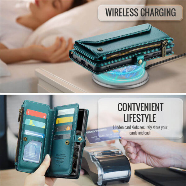 CaseMe Crossbody For Samsung Galaxy S20 Ultra Wallet Kickstand Case with RFID Blocking 10 card slots Zipper Purse Support Wireless Charging - Image 7