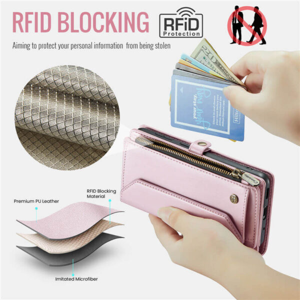 CaseMe Crossbody For Samsung Galaxy S20 Ultra Wallet Kickstand Case with RFID Blocking 10 card slots Zipper Purse Support Wireless Charging - Image 8