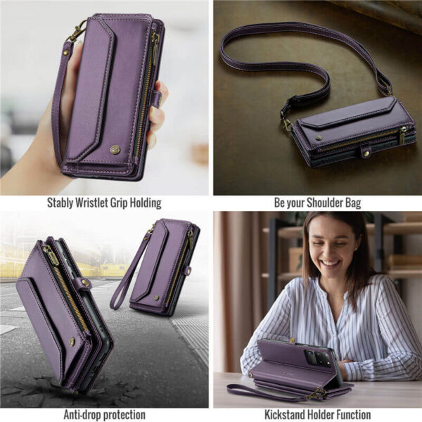 CaseMe Crossbody For Samsung Galaxy S20 Ultra Wallet Kickstand Case with RFID Blocking 10 card slots Zipper Purse Support Wireless Charging - Image 9