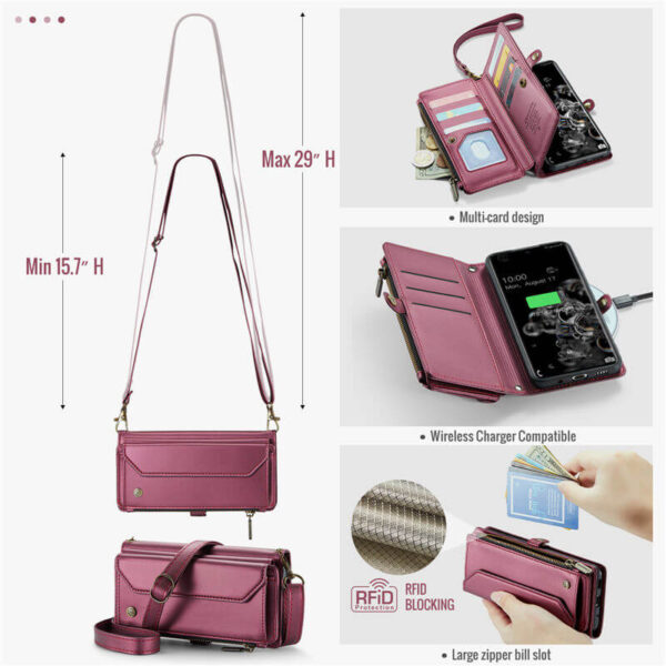 CaseMe Crossbody For Samsung Galaxy S20 Ultra Wallet Kickstand Case with RFID Blocking 10 card slots Zipper Purse Support Wireless Charging - Image 5