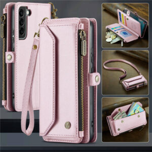 CaseMe Crossbody For Samsung Galaxy S22 Wallet Kickstand Case with RFID Blocking 7 card slots Zipper Purse Support Wireless Charging