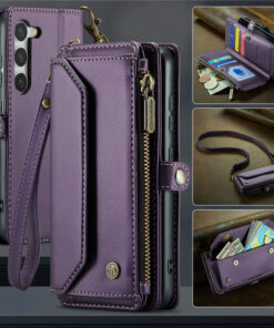 CaseMe Crossbody For Samsung Galaxy S23 Wallet Kickstand Case with RFID Blocking 7 card slots Zipper Purse Support Wireless Charging