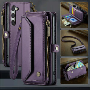 CaseMe Crossbody For Samsung Galaxy S23 Wallet Kickstand Case with RFID Blocking 7 card slots Zipper Purse Support Wireless Charging