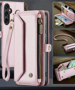 CaseMe Crossbody For Samsung Galaxy S23 FE Wallet Kickstand Case with RFID Blocking 10 card slots Zipper Purse Support Wireless Charging