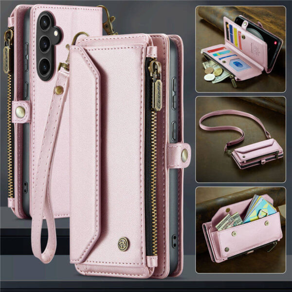 CaseMe Crossbody For Samsung Galaxy S23 FE Wallet Kickstand Case with RFID Blocking 10 card slots Zipper Purse Support Wireless Charging