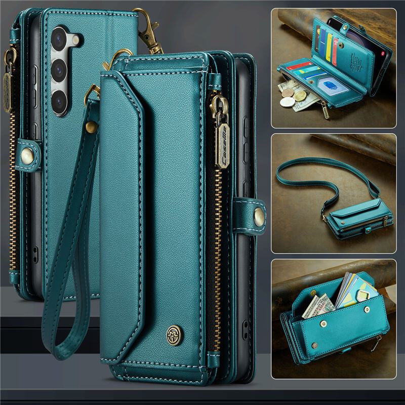 CaseMe Crossbody For Samsung Galaxy S23 Plus Wallet Kickstand Case with RFID Blocking 10 card slots Zipper Purse Support Wireless Charging