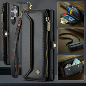 CaseMe Crossbody For Samsung Galaxy S23 Ultra Wallet Kickstand Case with RFID Blocking 10 card slots Zipper Purse Support Wireless Charging