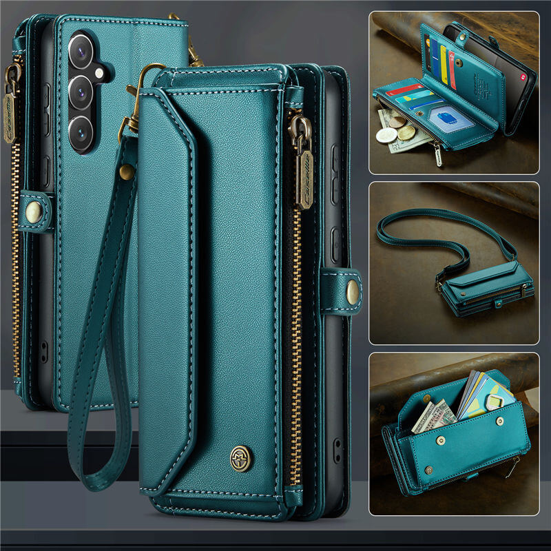 CaseMe Crossbody For Samsung Galaxy S24 Plus Wallet Kickstand Case with RFID Blocking 10 card slots Zipper Purse Support Wireless Charging