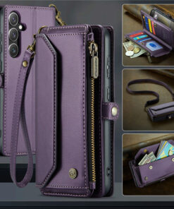 CaseMe Crossbody For Samsung Galaxy S24 Wallet Kickstand Case with RFID Blocking 10 card slots Zipper Purse Support Wireless Charging