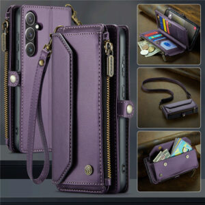 CaseMe Crossbody For Samsung Galaxy S24 Wallet Kickstand Case with RFID Blocking 10 card slots Zipper Purse Support Wireless Charging