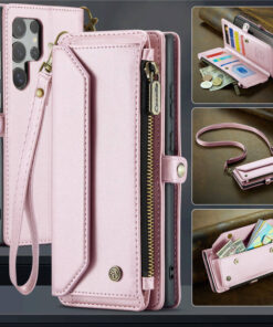 CaseMe Crossbody For Samsung Galaxy S24 Ultra Wallet Kickstand Case with RFID Blocking 10 card slots Zipper Purse Support Wireless Charging