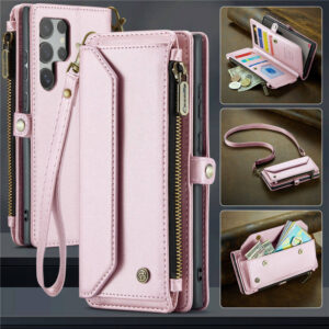 CaseMe Crossbody For Samsung Galaxy S24 Ultra Wallet Kickstand Case with RFID Blocking 10 card slots Zipper Purse Support Wireless Charging