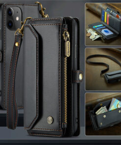 CaseMe Crossbody For iPhone 11 Wallet Kickstand Case with RFID Blocking 7 Card Slots Zipper Purse Support Wireless Charging