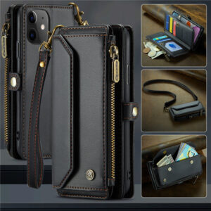 CaseMe Crossbody For iPhone 11 Wallet Kickstand Case with RFID Blocking 7 Card Slots Zipper Purse Support Wireless Charging