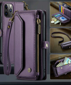 CaseMe Crossbody For iPhone 11 Pro Wallet Kickstand Case with RFID Blocking 7 Card Slots Zipper Purse Support Wireless Charging