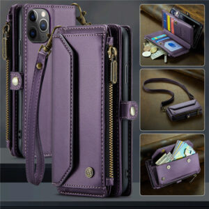 CaseMe Crossbody For iPhone 11 Pro Wallet Kickstand Case with RFID Blocking 7 Card Slots Zipper Purse Support Wireless Charging