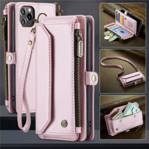 CaseMe Crossbody For iPhone 11 Pro Max Wallet Kickstand Case with RFID Blocking 10 Card Slots Zipper Purse Support Wireless Charging