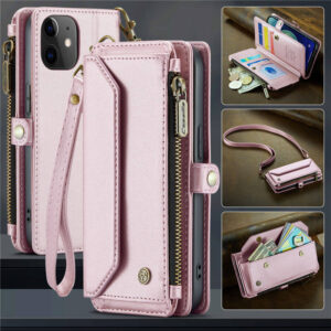 CaseMe Crossbody For iPhone 12 Mini Wallet Kickstand Case with RFID Blocking 7 Card Slots Zipper Purse Support Wireless Charging
