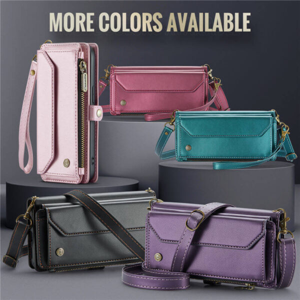 Alternative view of CaseMe Crossbody For iPhone 12/12 Pro Wallet Kickstand Case with RFID Blocking 7 Card Slots Zipper Purse Support Wireless Charging
