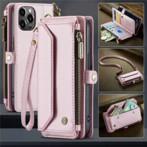 CaseMe Crossbody For iPhone 12/12 Pro Wallet Kickstand Case with RFID Blocking 7 Card Slots Zipper Purse Support Wireless Charging