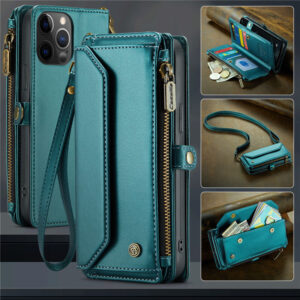 CaseMe Crossbody For iPhone 12 Pro Max Wallet Kickstand Case with RFID Blocking 10 Card Slots Zipper Purse Support Wireless Charging