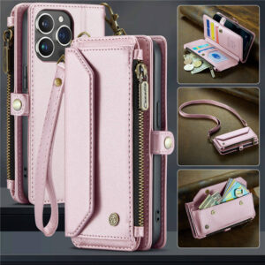 CaseMe Crossbody For iPhone 13 Pro Wallet Kickstand Case with RFID Blocking 7 Card Slots Zipper Purse Support Wireless Charging
