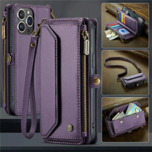 CaseMe Crossbody For iPhone 13 Pro Max Wallet Kickstand Case with RFID Blocking 10 Card Slots Zipper Purse Support Wireless Charging