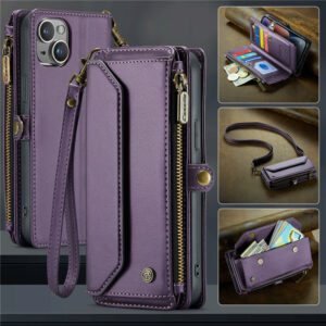 CaseMe Crossbody For iPhone 14 Plus Wallet Kickstand Case with RFID Blocking 10 Card Slots Zipper Purse Support Wireless Charging