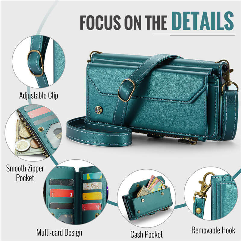 CaseMe Crossbody For iPhone 14 Pro Max Wallet Kickstand Case with RFID Blocking 10 Card Slots Zipper Purse Support Wireless Charging - Image 11