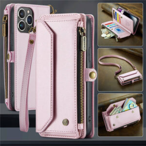 CaseMe Crossbody For iPhone 14 Pro Max Wallet Kickstand Case with RFID Blocking 10 Card Slots Zipper Purse Support Wireless Charging