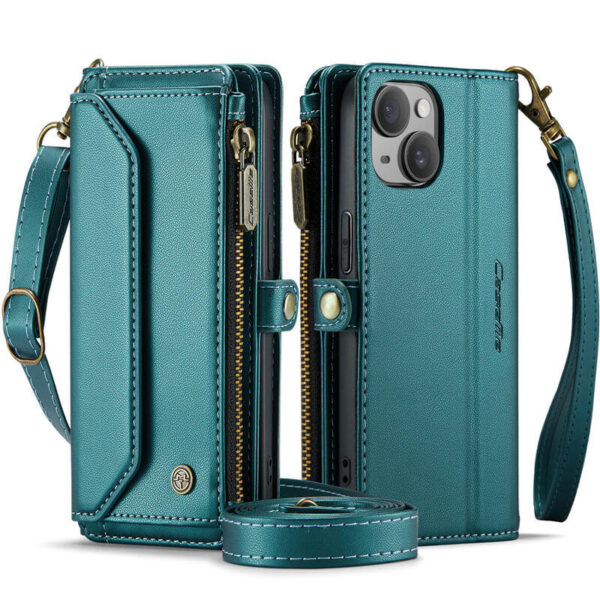 Alternative view of CaseMe Crossbody For iPhone 15 Wallet Kickstand Case with RFID Blocking 7 Card Slots Zipper Purse Support Wireless Charging