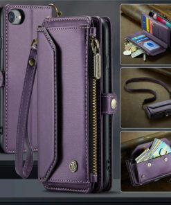 CaseMe Crossbody For iPhone 7/8/SE 2020/SE 2022 Wallet Kickstand Case with RFID Blocking 7 Card Slots Zipper Purse Support Wireless Charging