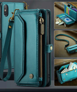 CaseMe Crossbody For iPhone X/XS Wallet Kickstand Case with RFID Blocking 7 Card Slots Zipper Purse Support Wireless Charging