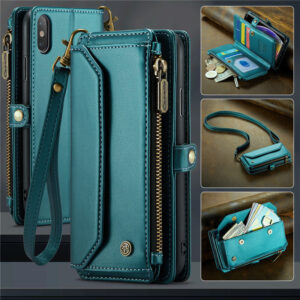 CaseMe Crossbody For iPhone X/XS Wallet Kickstand Case with RFID Blocking 7 Card Slots Zipper Purse Support Wireless Charging
