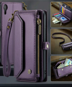 CaseMe Crossbody For iPhone XR Wallet Kickstand Case with RFID Blocking 10 Card Slots Zipper Purse Support Wireless Charging