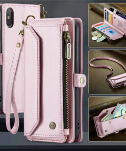 CaseMe Crossbody For iPhone XS Max Wallet Kickstand Case with RFID Blocking 10 Card Slots Zipper Purse Support Wireless Charging