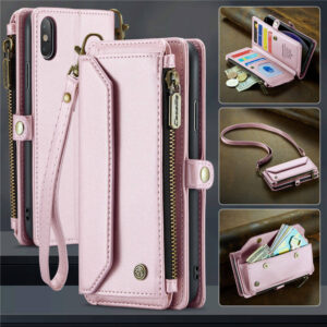 CaseMe Crossbody For iPhone XS Max Wallet Kickstand Case with RFID Blocking 10 Card Slots Zipper Purse Support Wireless Charging
