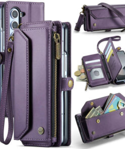 CaseMe Crossbody For Samsung Galaxy Z Fold6 Wallet Kickstand Case with RFID Blocking 5 Card Slots Zipper Purse Support Wireless Charging