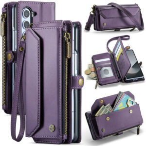 CaseMe Crossbody For Samsung Galaxy Z Fold6 Wallet Kickstand Case with RFID Blocking 5 Card Slots Zipper Purse Support Wireless Charging