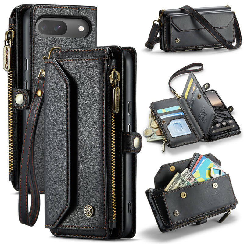 CaseMe Crossbody For Google Pixel 9/Pixel 9 Pro Wallet Kickstand Case with RFID Blocking 7 card slots Zipper Purse Support Wireless Charging