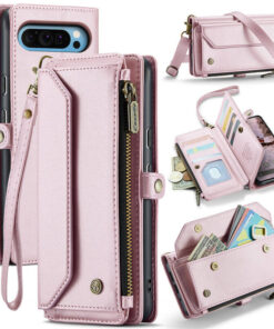 CaseMe Crossbody For Google Pixel 9 Pro XL Wallet Kickstand Case with RFID Blocking 10 card slots Zipper Purse Support Wireless Charging