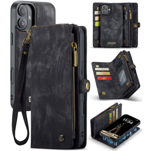 CaseMe iPhone 16 Wallet Magnetic Case with Wrist Strap