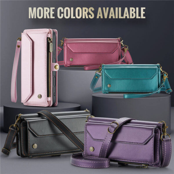 Alternative view of CaseMe Crossbody For iPhone 16 Pro Max Wallet Kickstand Case with RFID Blocking 10 card slots Zipper Purse Support Wireless Charging