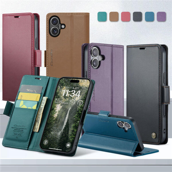 Alternative view of CaseMe For iPhone 16 Plus Wallet RFID Blocking Magnetic Buckle Case