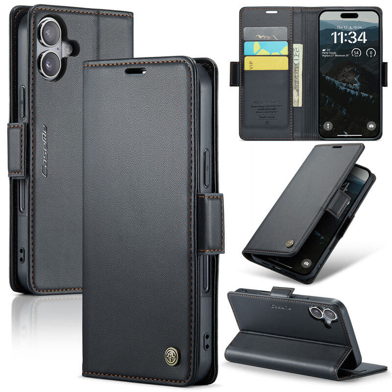 CaseMe For iPhone 16 Plus Wallet RFID Blocking Magnetic Buckle Case
