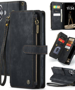 CaseMe For iPhone 16 Plus Wallet Kickstand Case with Wrist Strap