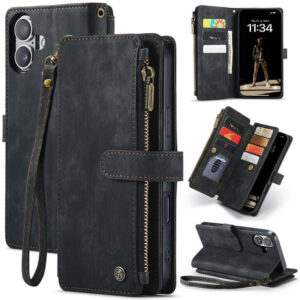 CaseMe For iPhone 16 Plus Wallet Kickstand Case with Wrist Strap