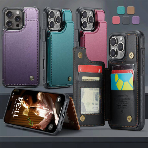 Alternative view of CaseMe iPhone 16 Pro Max RFID Blocking Card Holder Kickstand Case
